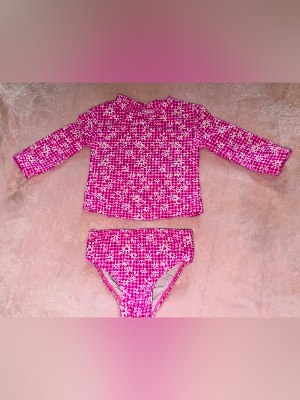 Lilly Pulitzer Girls Swim Set Long Sleeve Rashguard Gingham Daisy Size 2